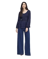 Finery London Women's Jennie Scoop Neck Long-Sleeve Shirred Blouse