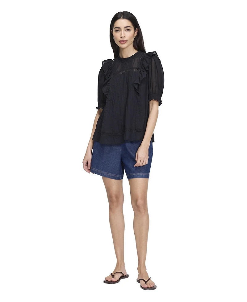 Finery London Women's Jolin High-Neck Puff-Sleeve Cotton Top