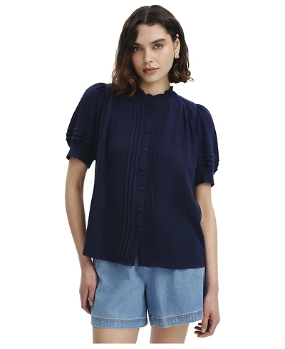 Finery London Women's Teagan Pintuck Short-Sleeve Blouse