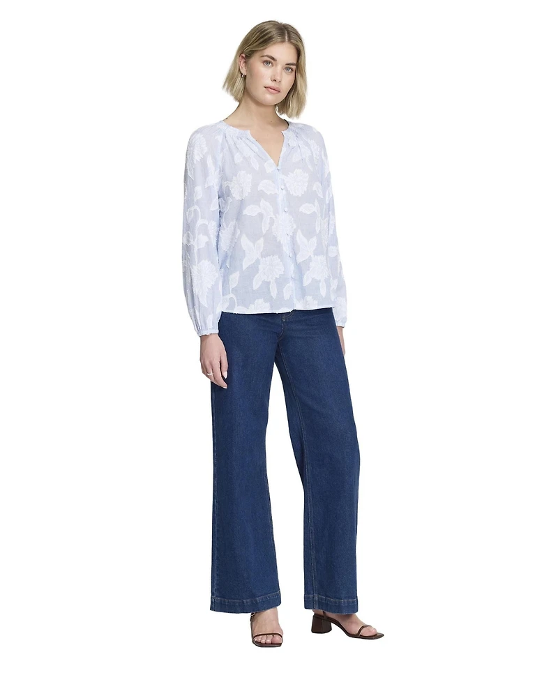 Finery London Women's Ivie Floral-Print Button-Through V-Neck Long-Sleeve Blouse