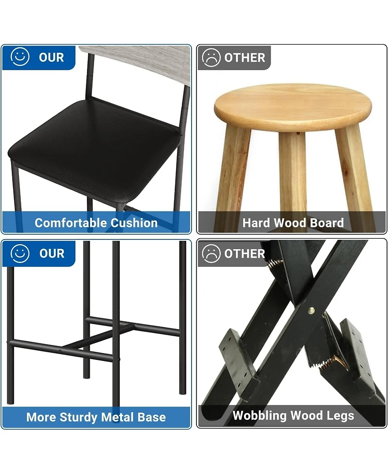 gaomon Set of Counter Height Bar Stools with Back, Upholstered Thick Padded Seats, Kitchen Island And Dining Bar Chairs