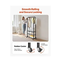 Slickblue Rolling Garment Rack with Hanging Rod, 3 Storage Shelves and Hooks for Laundry Room