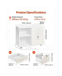 Slickblue 3 Drawer Mobile File Cabinet with Led Light and Storage Shelves