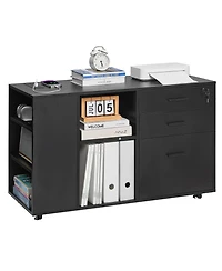Slickblue 3 Drawer Mobile File Cabinet with Power Strip and Shelves