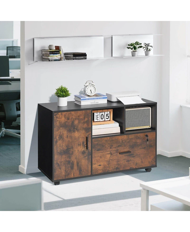 Slickblue Wood Mobile File Cabinet with Lockable Wheels and Shelves