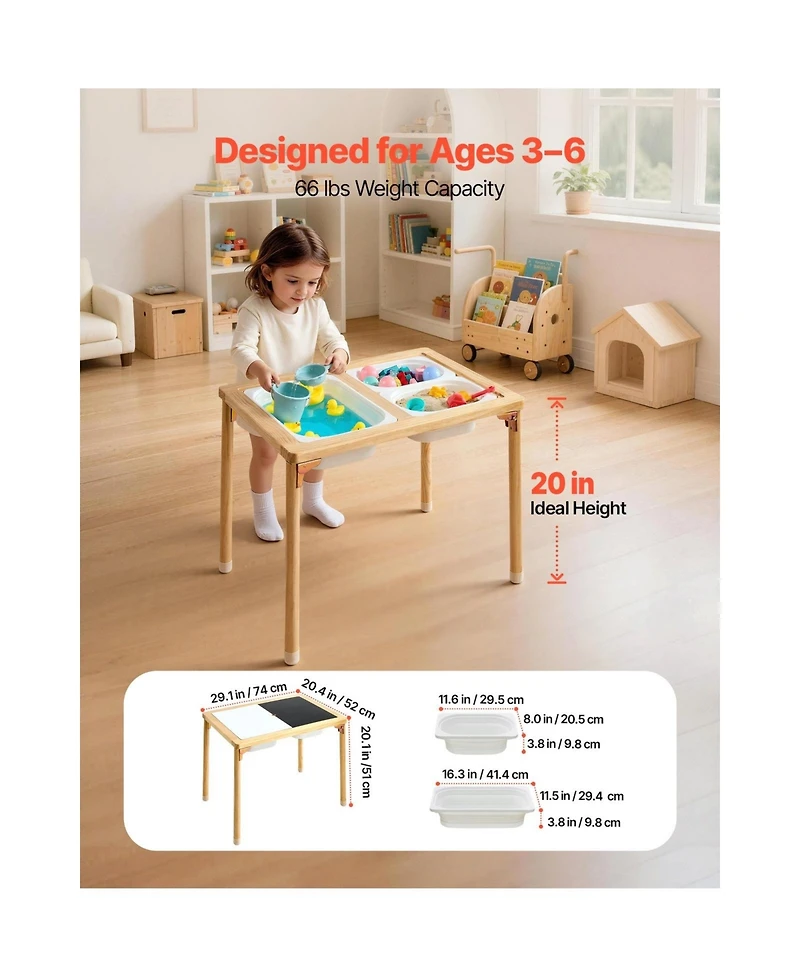 Sugift Foldable Double-Sided Sensory Table with 3 Storage Bins, Ages 3+