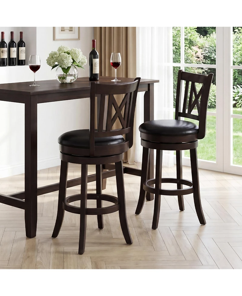 Gymax Set of 4 Bar Stools 26'' Swivel Bar Chairs w/ Footrest Hollowed Backrest