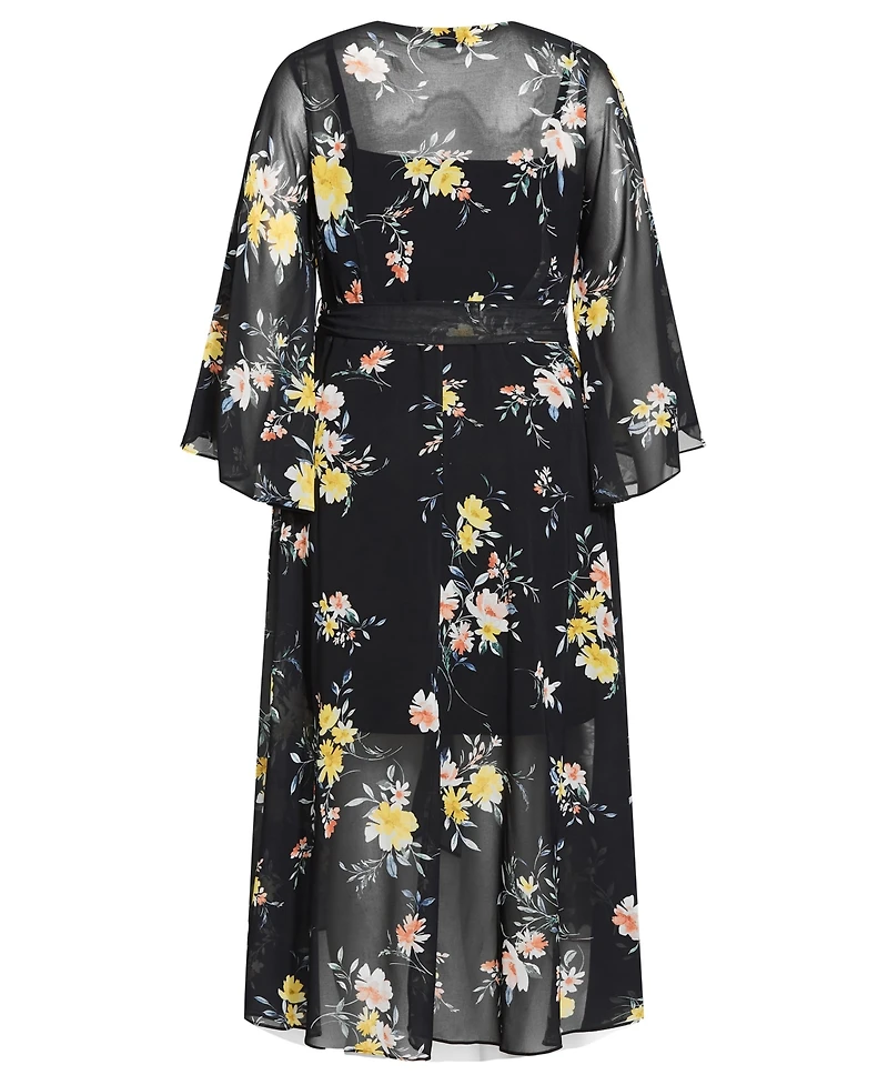 City Chic Plus Fleetwood Print Long-Sleeve Wrap Maxi Dress