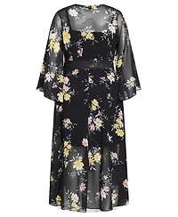 City Chic Plus Fleetwood Print Long-Sleeve Wrap Maxi Dress