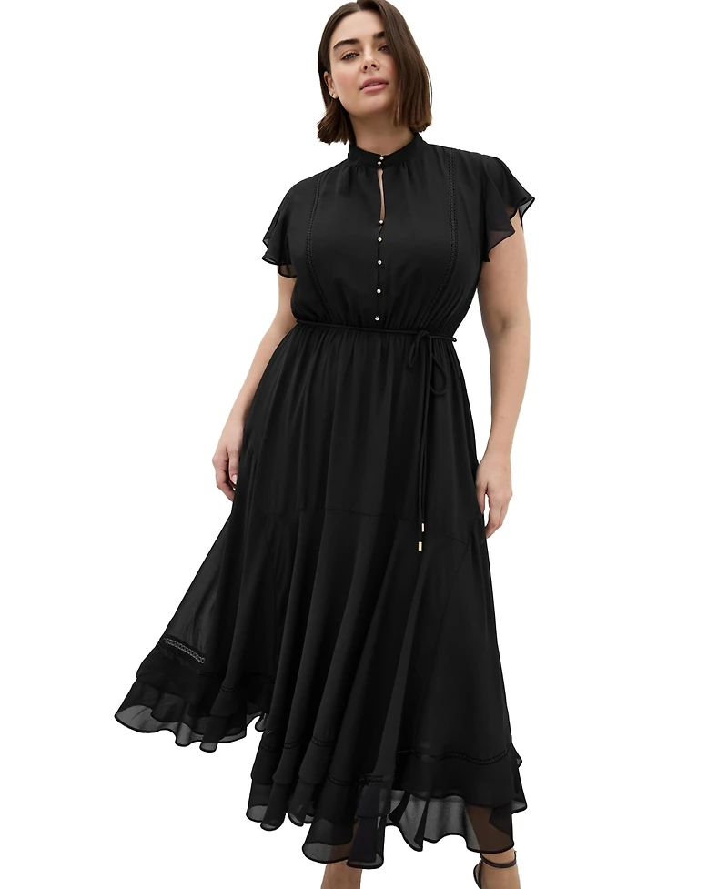 City Chic Plus Size Yasmine Victorian-Turtleneck Sheer Cap-Flutter Sleeves Maxi Dress