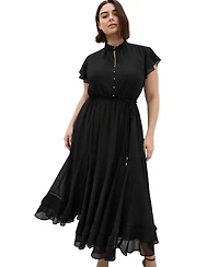 City Chic Plus Size Yasmine Victorian-Turtleneck Sheer Cap-Flutter Sleeves Maxi Dress