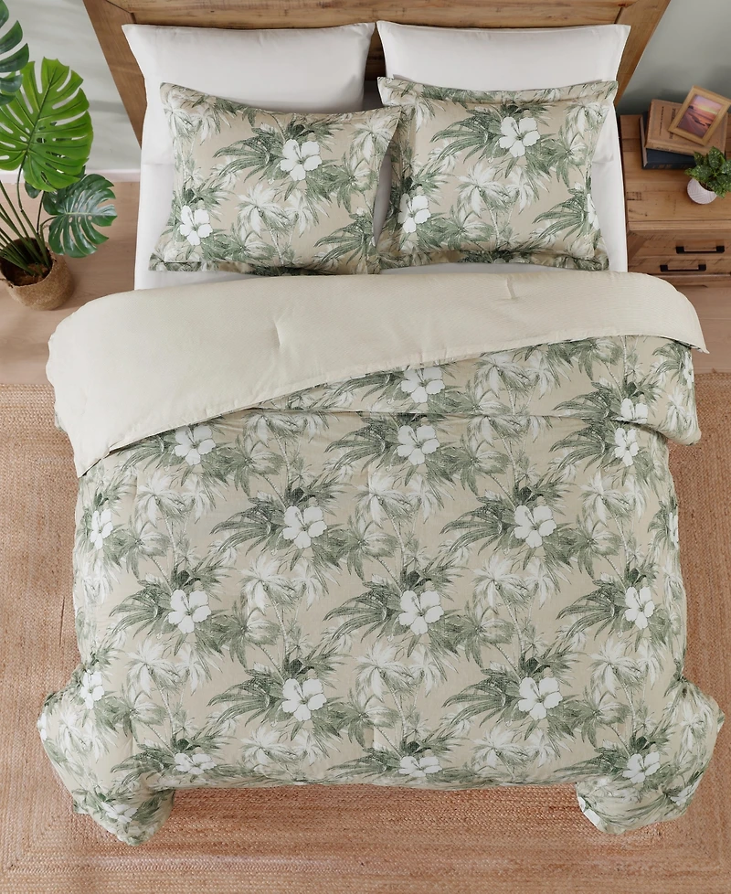 Tommy Bahama Home Beachway Blooms Reversible Cotton Medium Warmth 3-Piece Comforter Set, Full/Queen