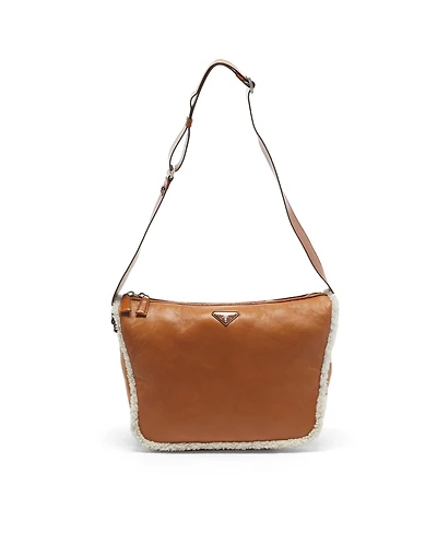 Pre-Owned Prada Women's Shearling-Trim Leather Shoulder Bag
