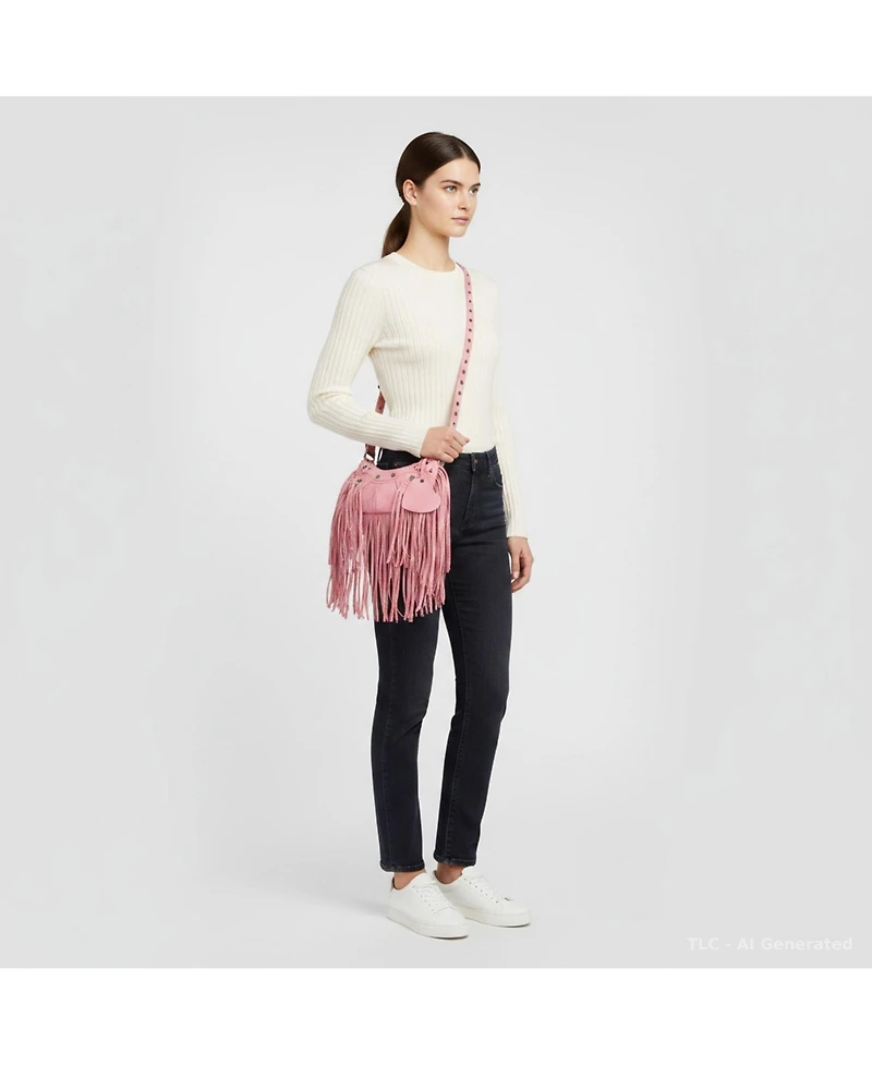 Pre-Owned Balenciaga Women's Le Cagole Xs Fringed Leather Shoulder Bag