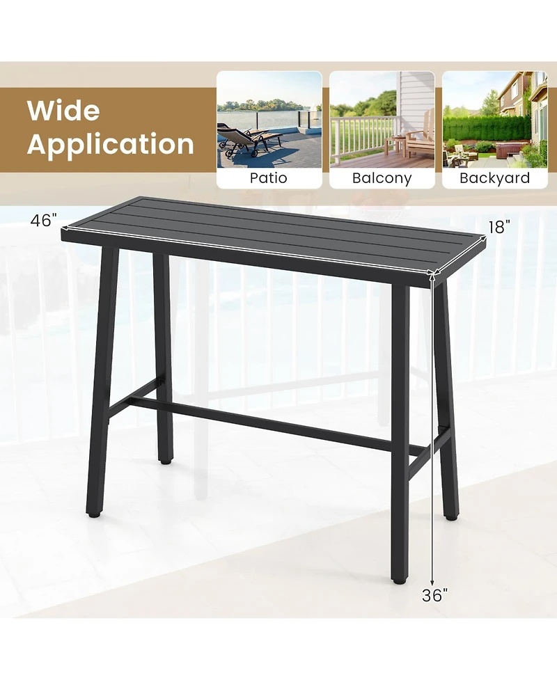 Mecale 46 in Long Metal Counter Height Bar Table with Footrest