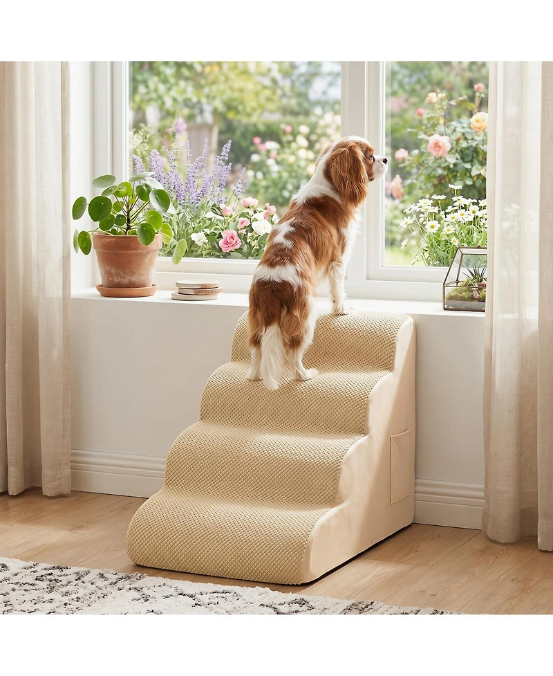 Gymax 4-Tier Foam Dog Ramp Non-Slip Dog Steps w/Gentle Slope Surface for High Sofa