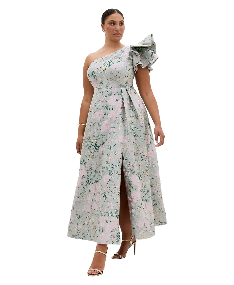 City Chic Plus Enchanting One-Shoulder Floral A-Line Maxi Dress