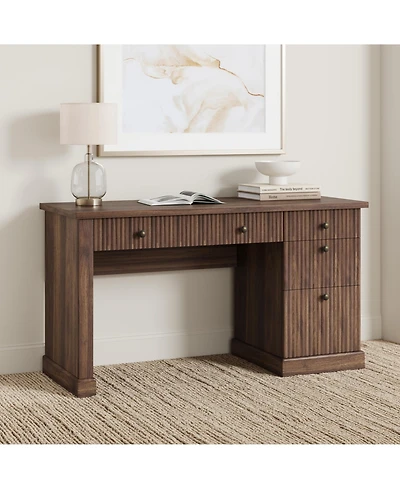 homfan 54" Fluted Executive Desk with File Drawer & Storage Drawers,Brown
