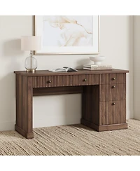homfan 54" Fluted Executive Desk with File Drawer & Storage Drawers,Brown