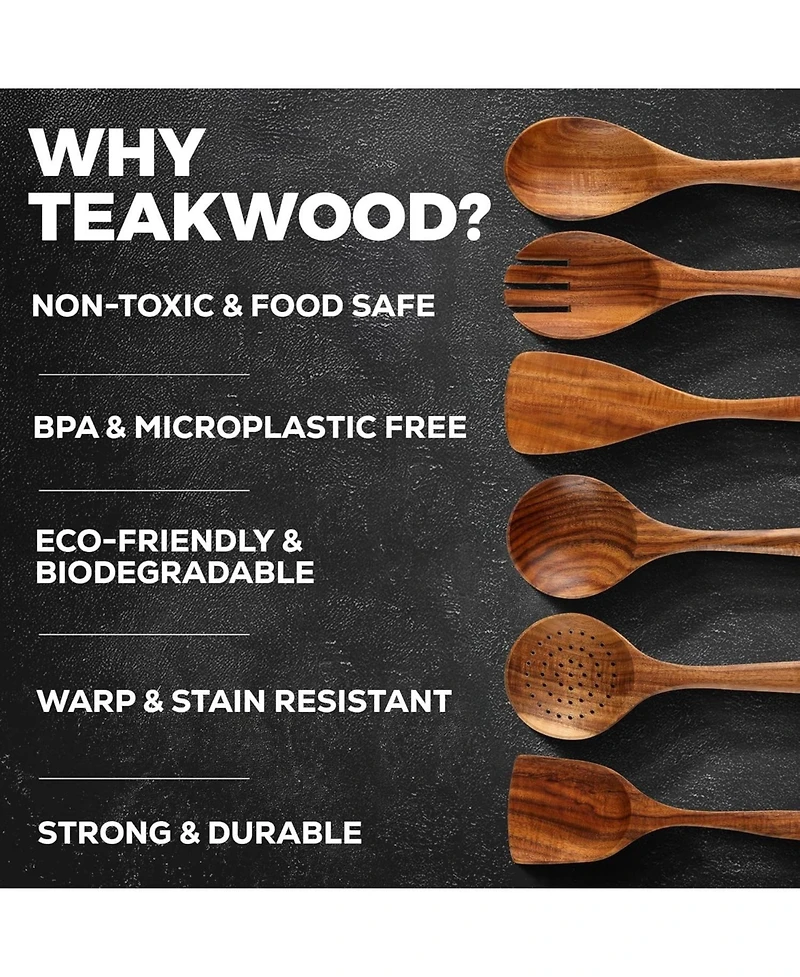 6-Piece Natural Teak Wooden Utensils for Cooking