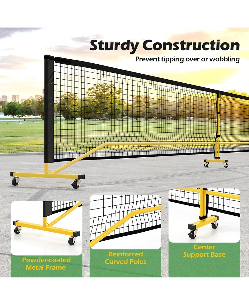 Glintex Pickleball Net, 22 ft Regulation Size, 6 Lockable Wheels