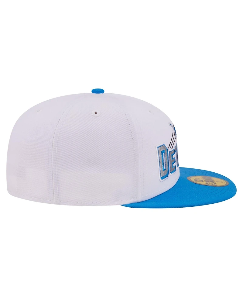 New Era Men's White/Blue Detroit Lions Retro Swoop 59FIFTY Fitted Hat