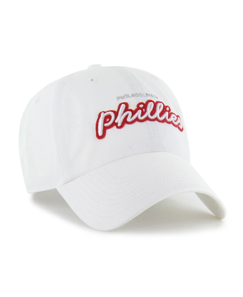 '47 Brand Women's White Philadelphia Phillies Trendy Script Clean Up Adjustable Hat