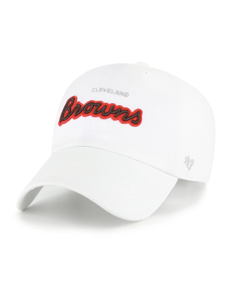 '47 Brand Women's White Cleveland Browns Trendy Script Clean Up Adjustable Hat