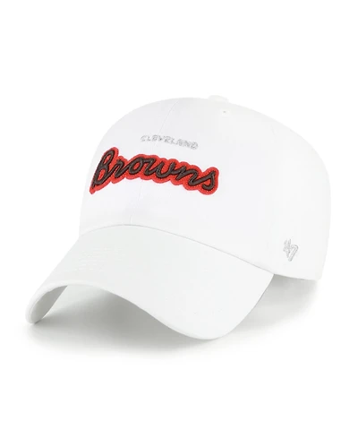 '47 Brand Women's White Cleveland Browns Trendy Script Clean Up Adjustable Hat