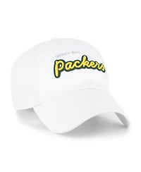 '47 Brand Women's White Green Bay Packers Trendy Script Clean Up Adjustable Hat