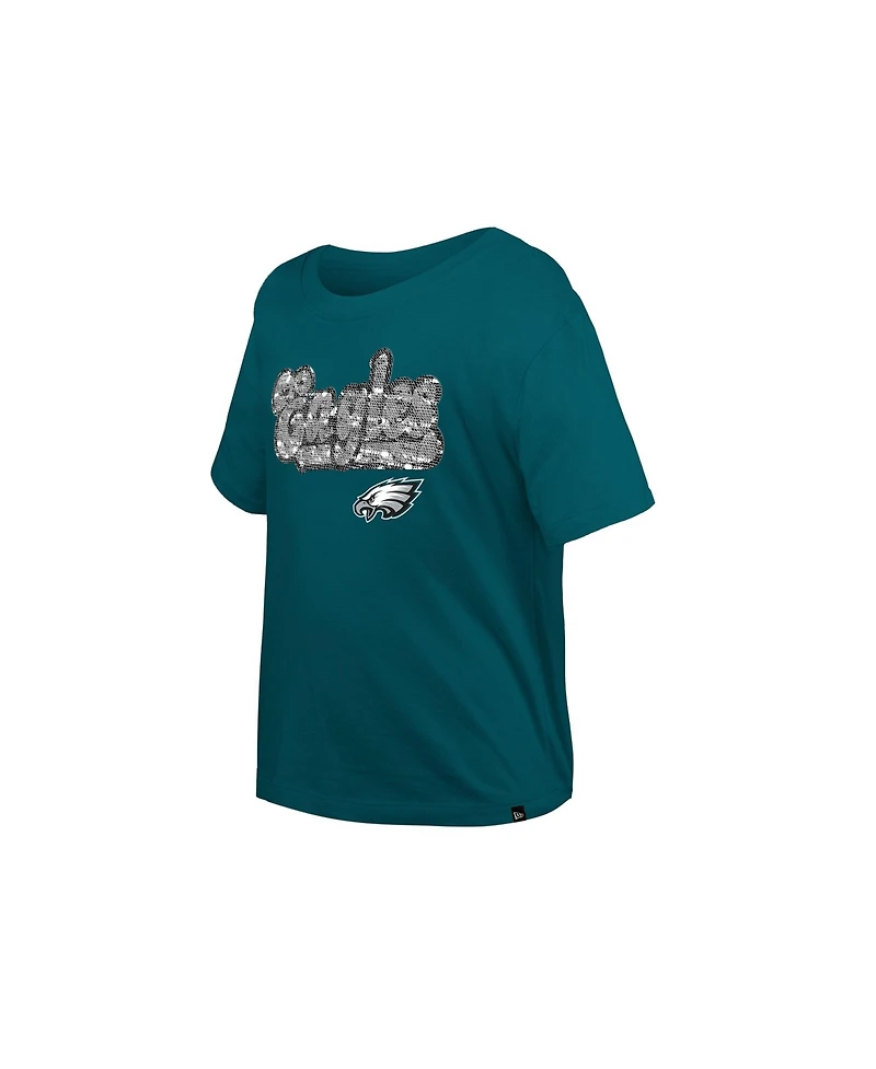 New Era Girls' 4-16 Philadelphia Eagles Flip-Sequin Boxy T-Shirt