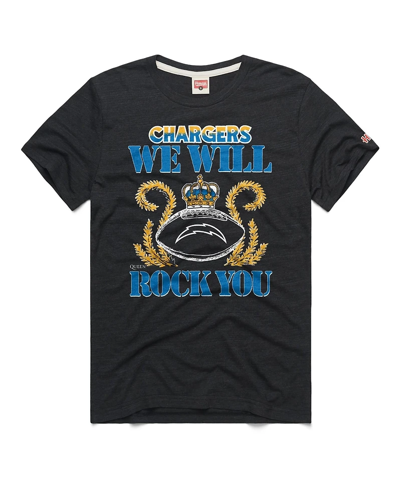 Homage Men's and Women's Charcoal Los Angeles Chargers 2026 Nfl Schedule Queen Tri-Blend T-Shirt