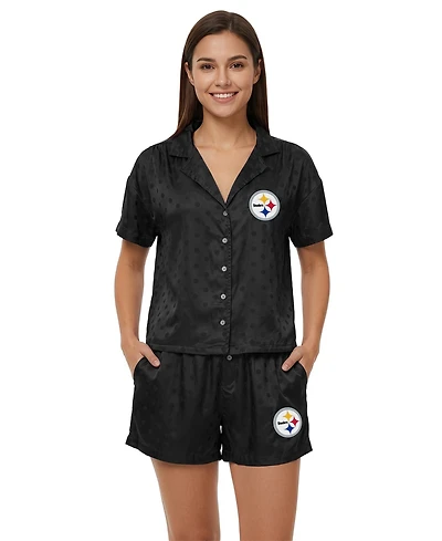 Concepts Sport Women's Pittsburgh Steelers Wink Dot Satin-Jacquard Polka-Dot Shirt and Shorts Set