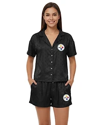 Concepts Sport Women's Pittsburgh Steelers Wink Dot Satin-Jacquard Polka-Dot Shirt and Shorts Set