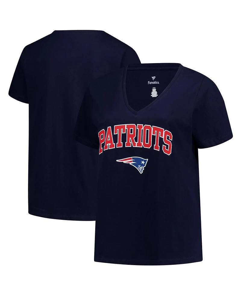 Fanatics Plus New England Patriots Arch Over Logo V-Neck Screen Print T-Shirt