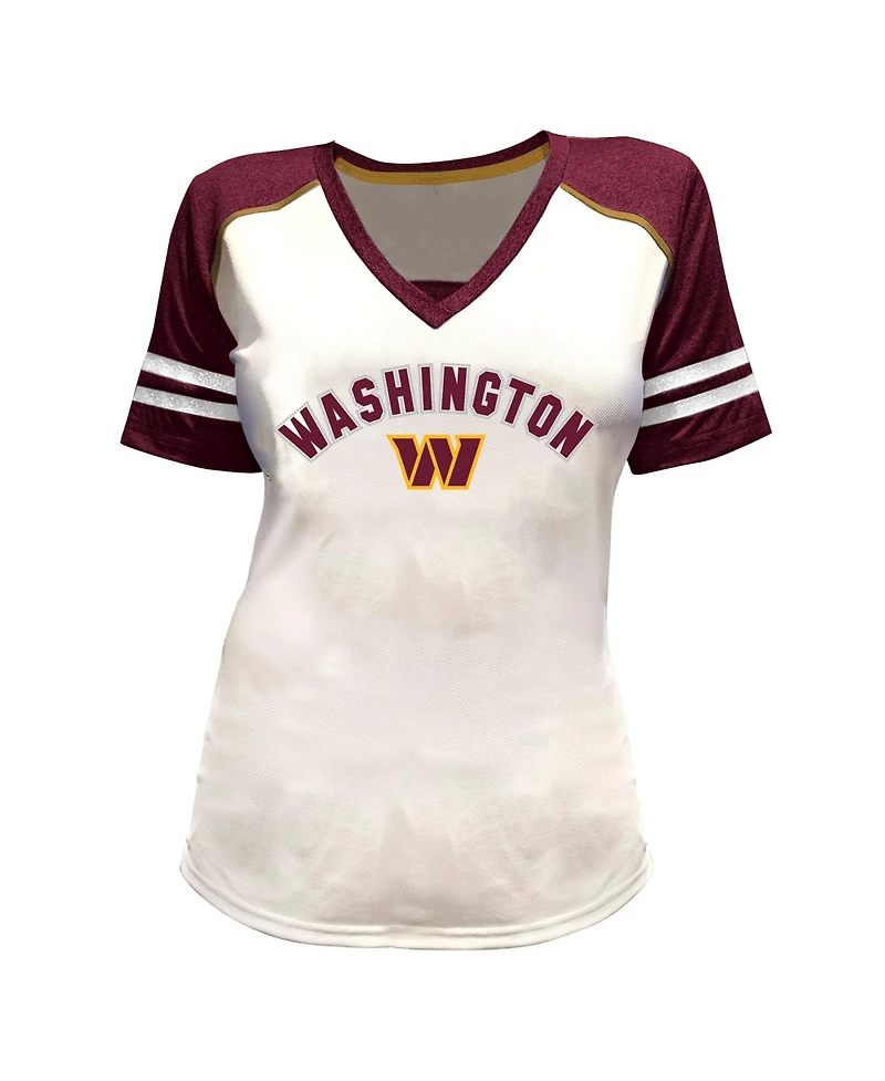 Fanatics Plus Washington Commanders Rhinestone V-Neck T-Shirt