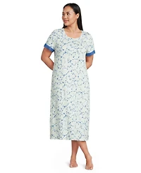 Lands' End Plus Cooling Floral Mid-Calf Short-Sleeve Scoop Neck Nightgown