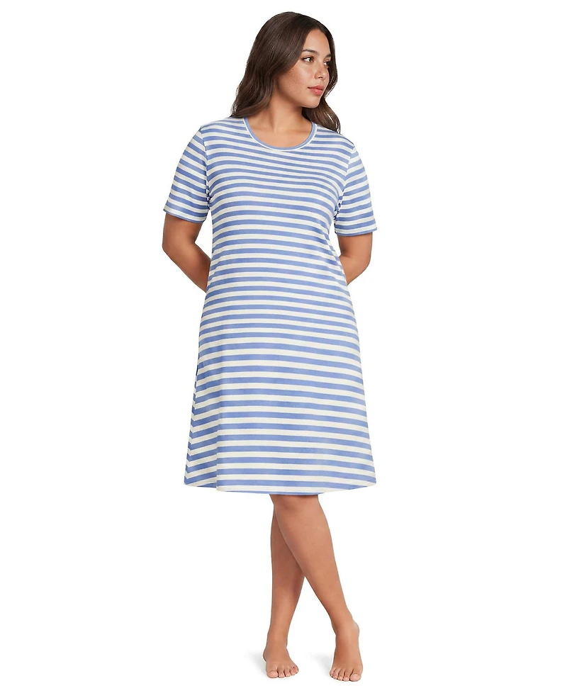 Lands' End Plus Cotton Interlock Short Sleeve Knee Length Gown