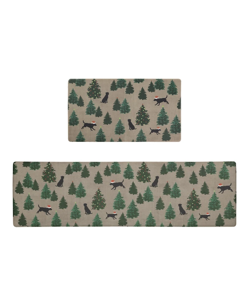 Eddie Bauer Dogs and Christmas Trees Non-Slip 2-Piece Kitchen Mat Set
