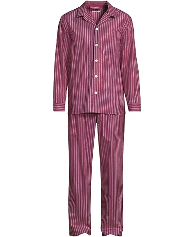 Lands' End Men's Long-Sleeve Striped Essential Top and Pants, 2-Piece Pajama Set