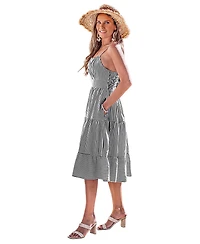 Cupshe Women's Vertical-Stripe Spaghetti-Strap Tiered Midi Dress