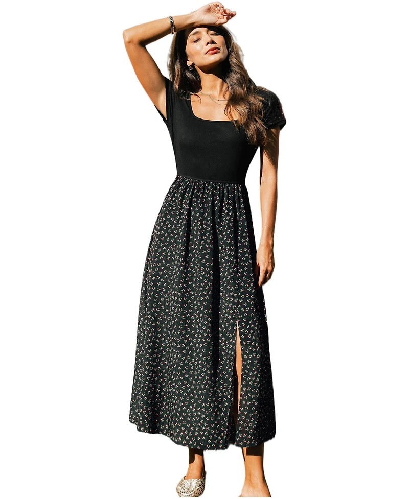 Cupshe Women's Feeling Free Floral-Print Square-Neck Maxi Dress