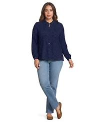 Lands' End Plus Long Sleeve Lightweight Jersey Button Front Trim Collar Pintuck Blouse
