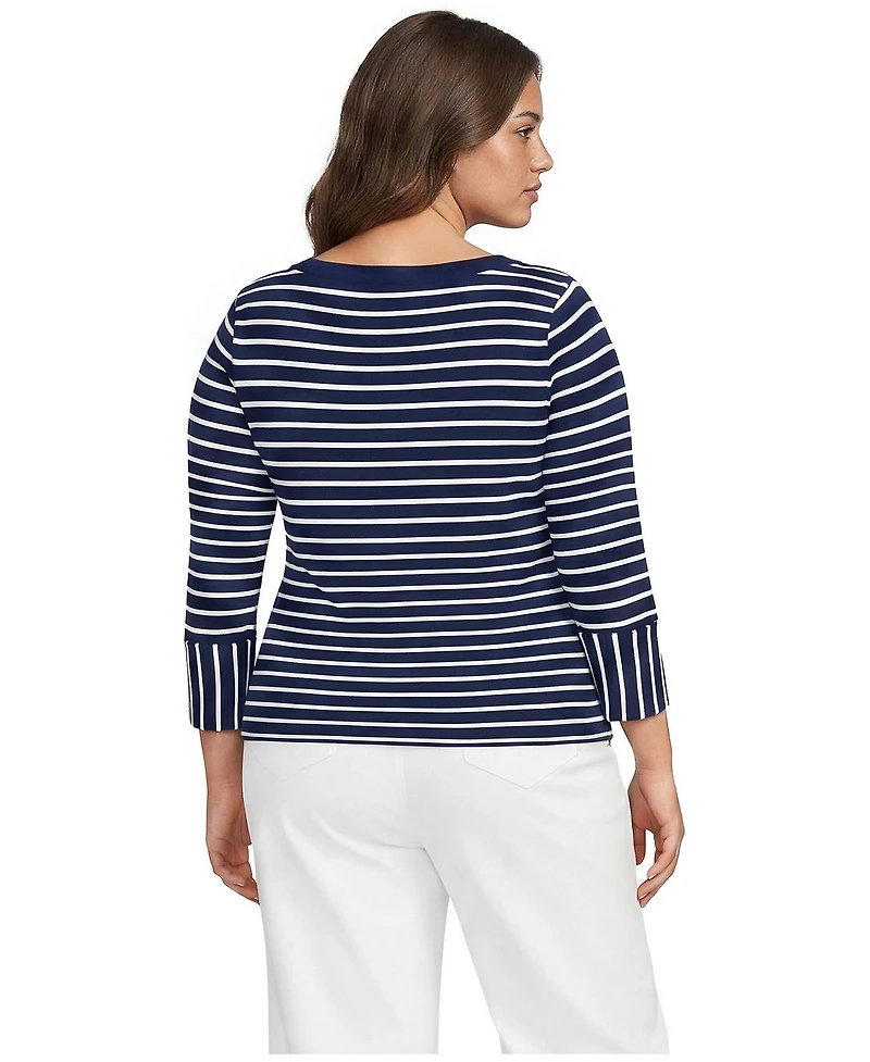 Lands' End Plus Boat Neck 3/4-Sleeve Cotton T-Shirt