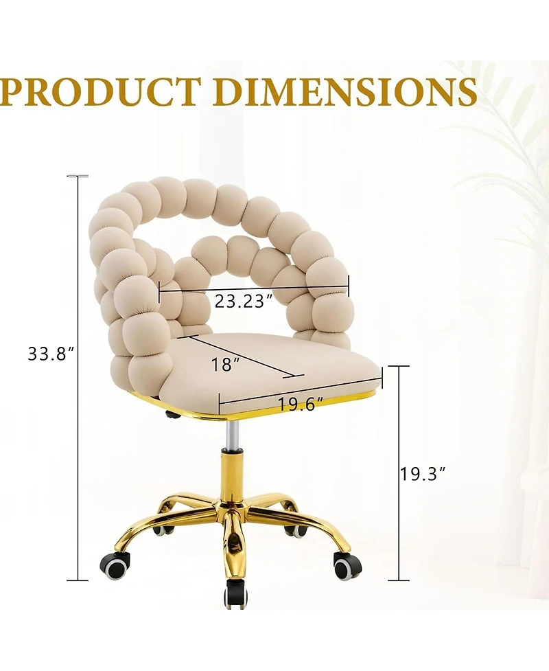 Rainsken Bubble Vanity Chair, Modern Velvet Adjustable Swivel Desk Chair with Wheels and Base for Makeup Room, Home Office and Bedroom