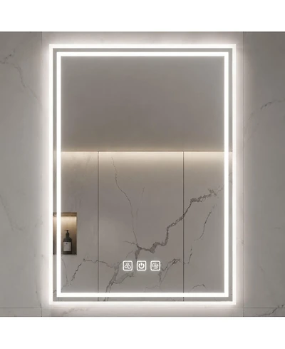 Phying 32 x 24 Inch Led Bathroom Mirror Wall Mounted Vanity Mirror 5 Minutes Defog Function 3 Color Dimmable Lighting Full Hd Reflection Makeup Mirror