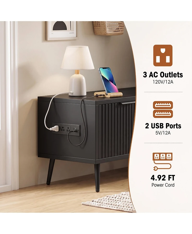 Aheaplus Tv Stand Media Console Table with Power Outlet for 30-60"