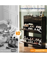 Slickblue Oak Mdf Shoe Cabinet with 2 Doors and 1 Storage Drawer
