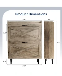 Slickblue 2-Drawer Mdf Shoe Cabinet with Top-Mounted Barn Doors for Entryway