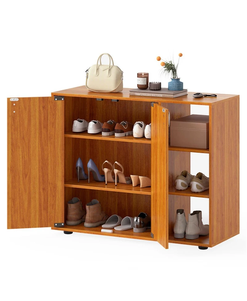 Slickblue 2-Door Shoe Cabinet with Adjustable Shelf and 3-Tier Open Storage